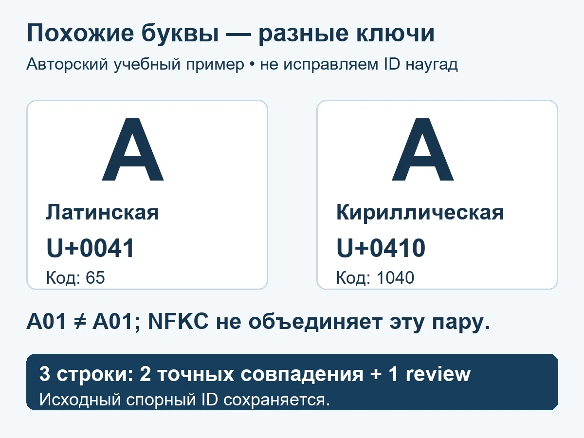 Одинаковые на вид ID: как проверить латинскую A и кириллическую А