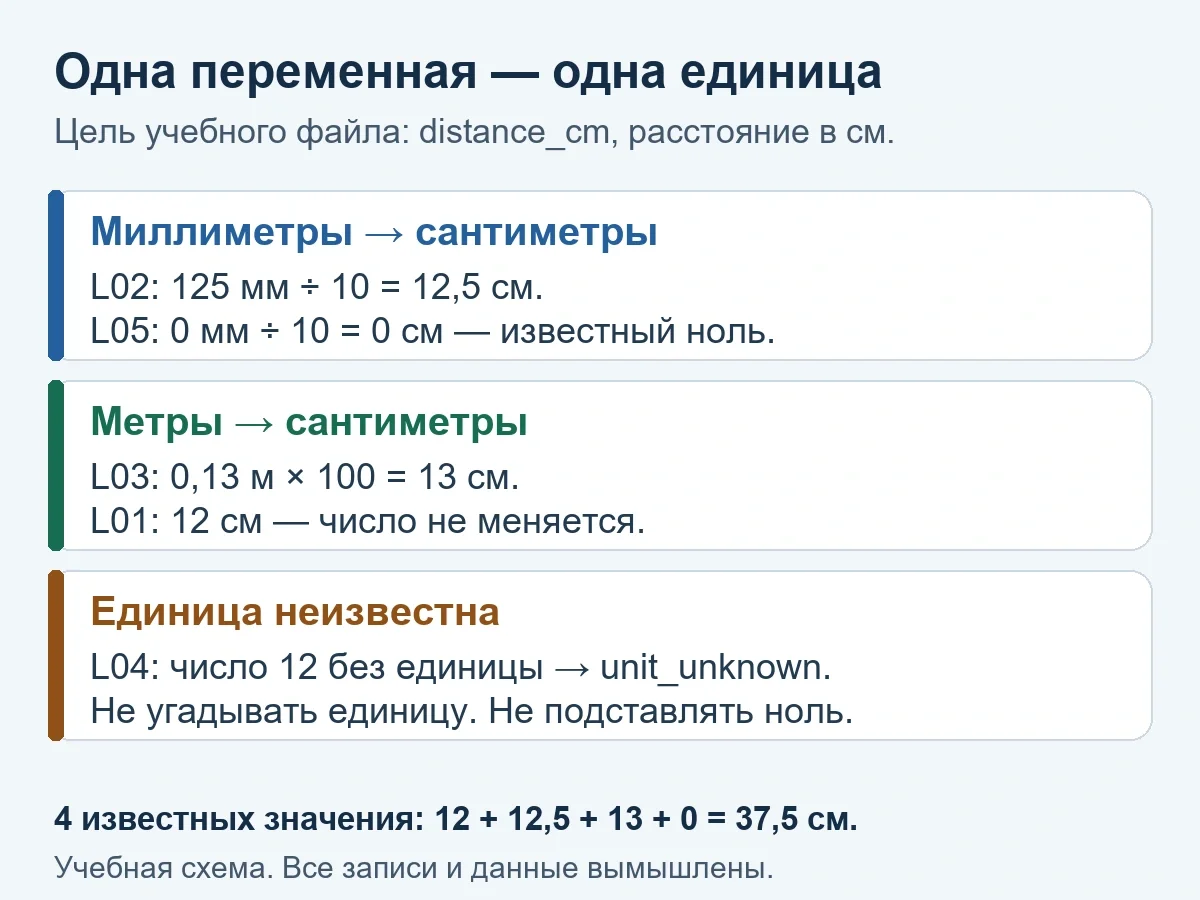 Как привести миллиметры, сантиметры и метры к одной единице в таблице