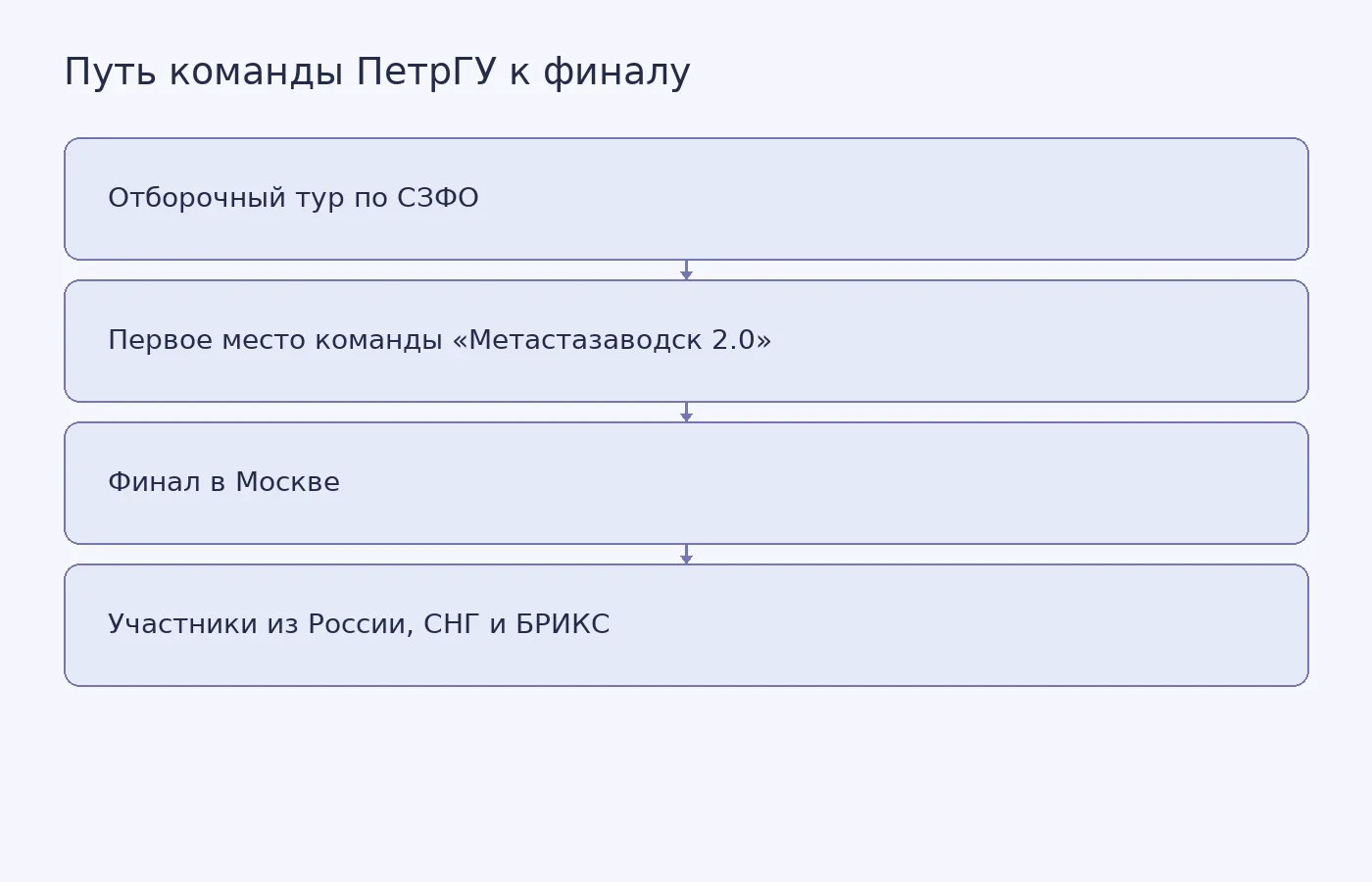 Схема показывает путь команды ПетрГУ от регионального отборочного тура до заявленного финала в Москве