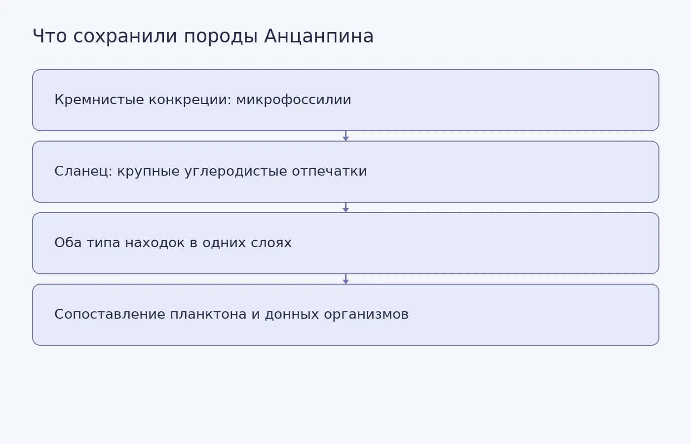 Концептуальная схема показывает, как микрофоссилии в кремнистых конкрециях и крупные отпечатки в сланце помогают восстановить разные части древнего морского сообщества.