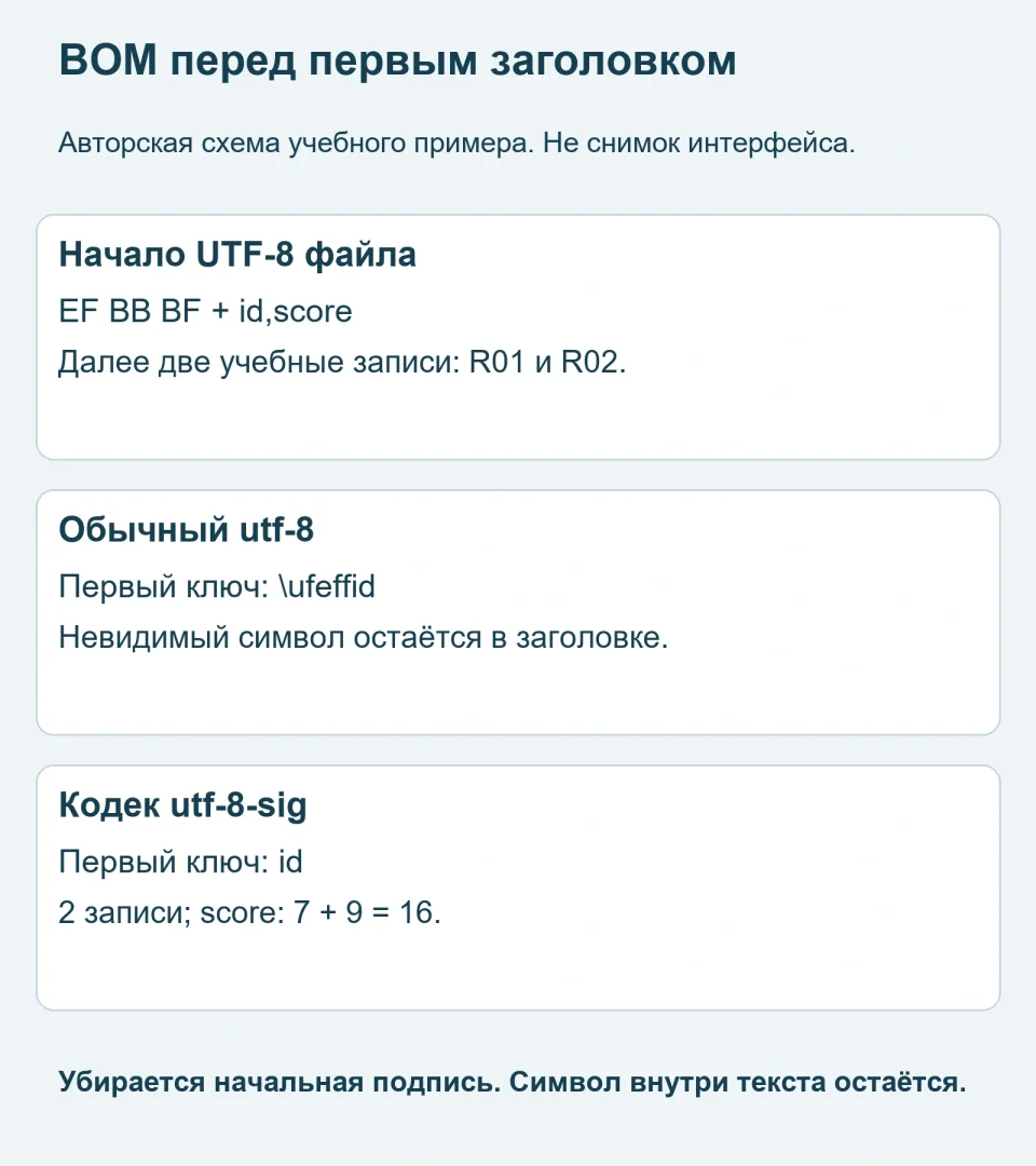 BOM в CSV: почему заголовок id не находится после UTF-8