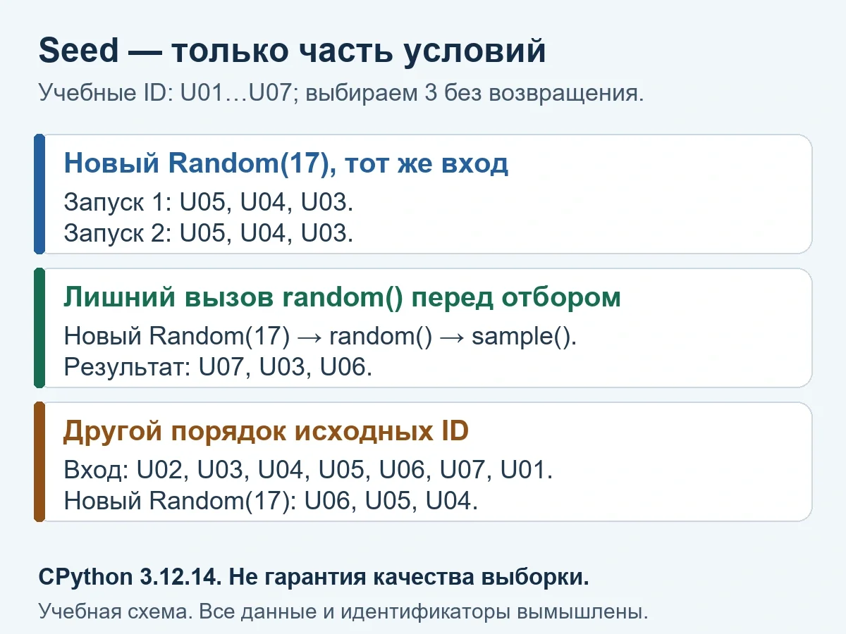 Как зафиксировать seed и повторить случайный отбор записей в Python