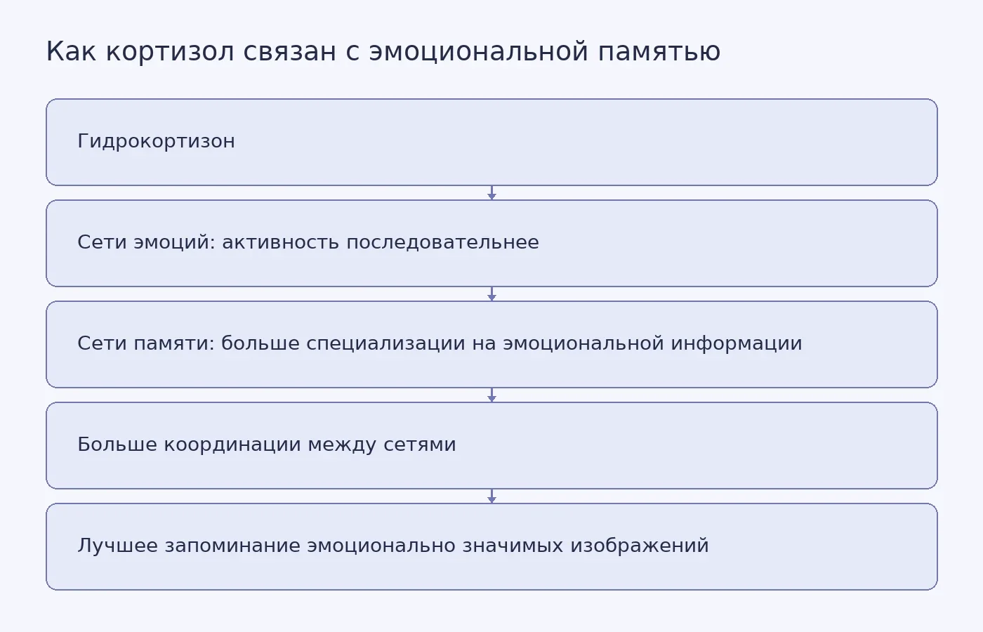 Схема результатов эксперимента: гидрокортизон связан с изменениями сетей эмоций и памяти и улучшением запоминания эмоционально значимых изображений