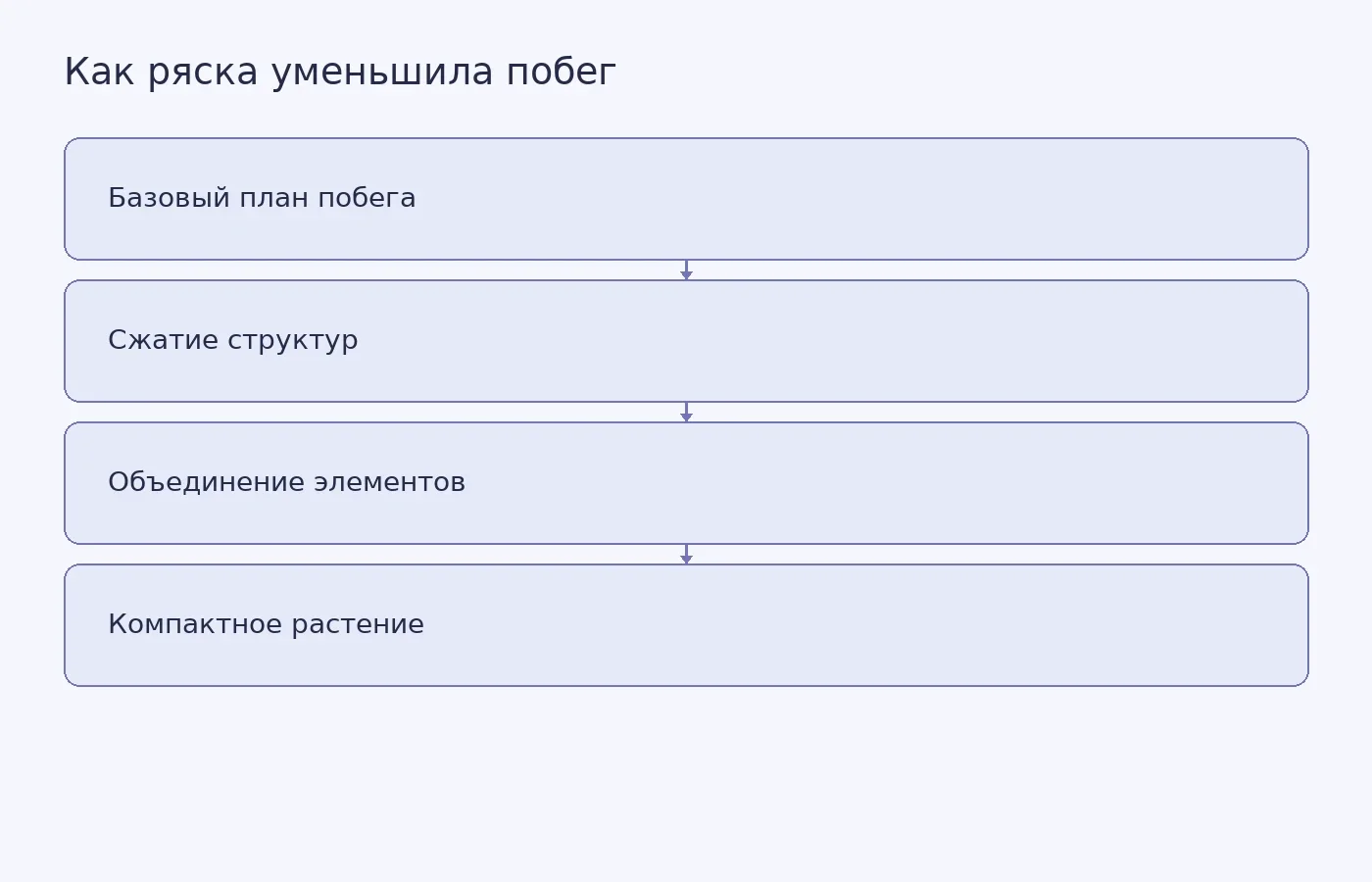 Схема показывает, как ряска сохранила базовую организацию побега и уменьшила её за счёт пространственного сжатия и объединения структур.